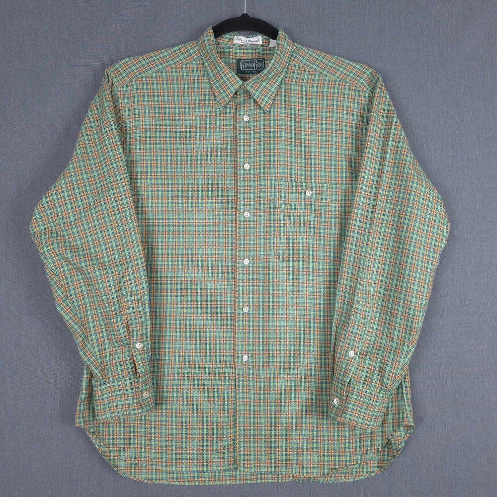 Vintage Gitman Bros Oxford Shirt Mens Large Plaid Long Sleeve Button‎ Up